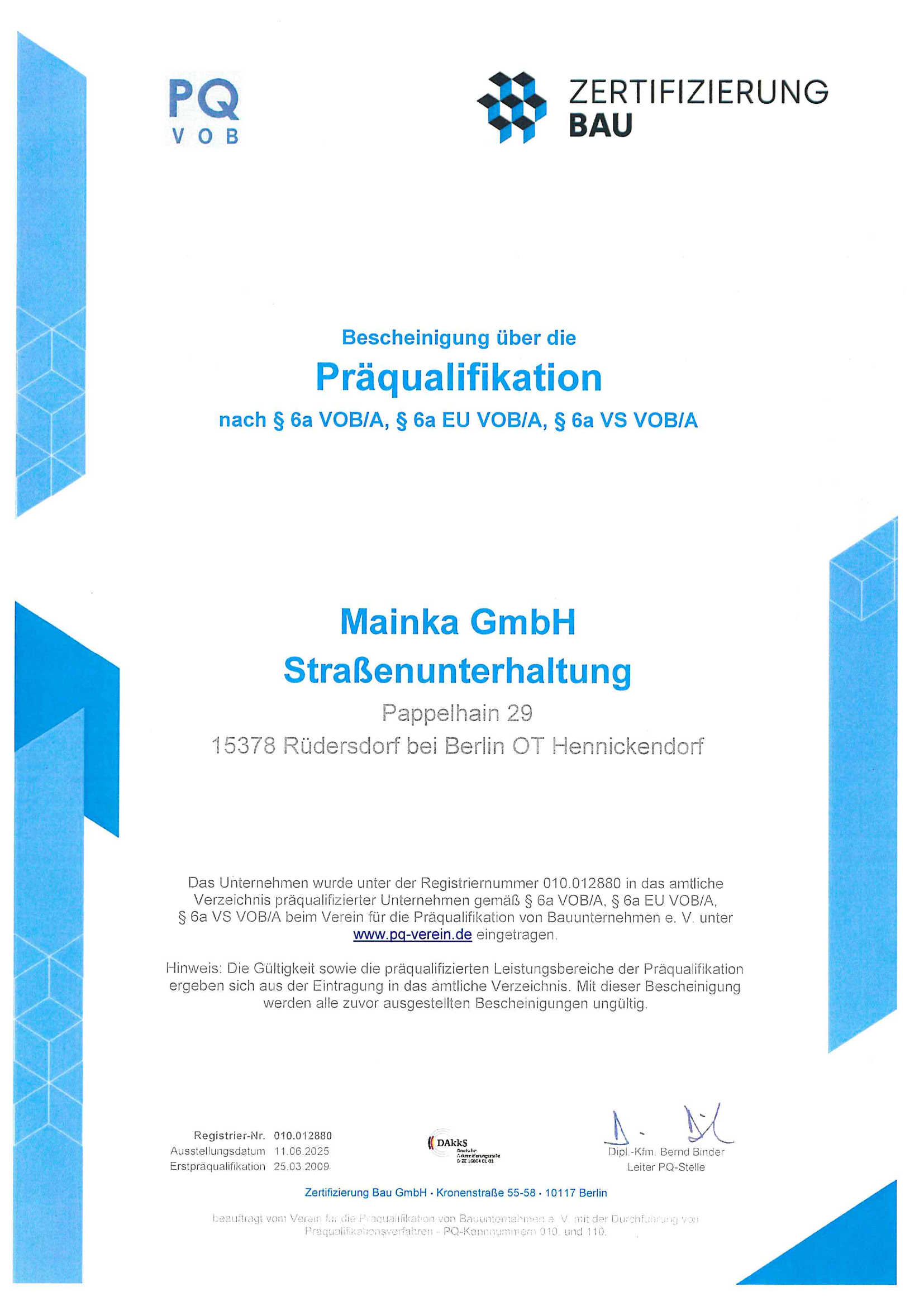 Zertifikat Mainka GmbH